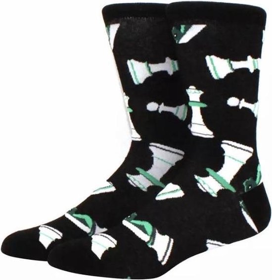 Schaak sokken - Heren Maat 40-46 - Donkerblauw met schaak print