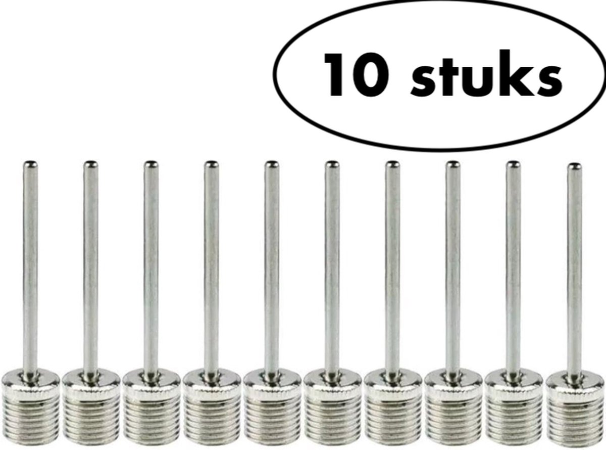 Tien zilverkleurige RVS balnaalden met 8 mm schroefdraad