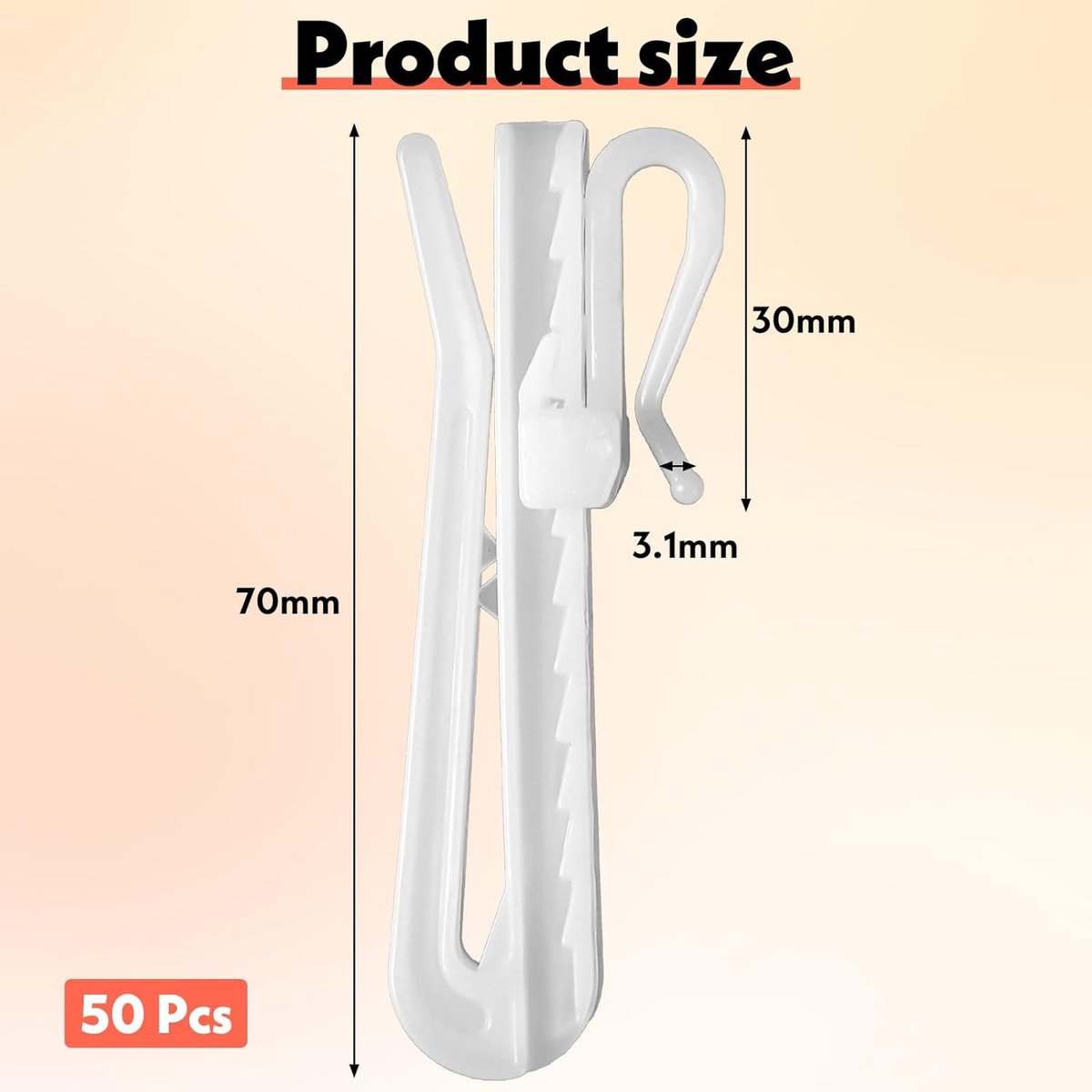 Verstelbare Gordijnhaken – 7 cm – 50 stuks – Wit