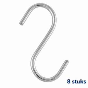 Eén zilverkleurige S-haak als voorbeeld, levering 8 stuks