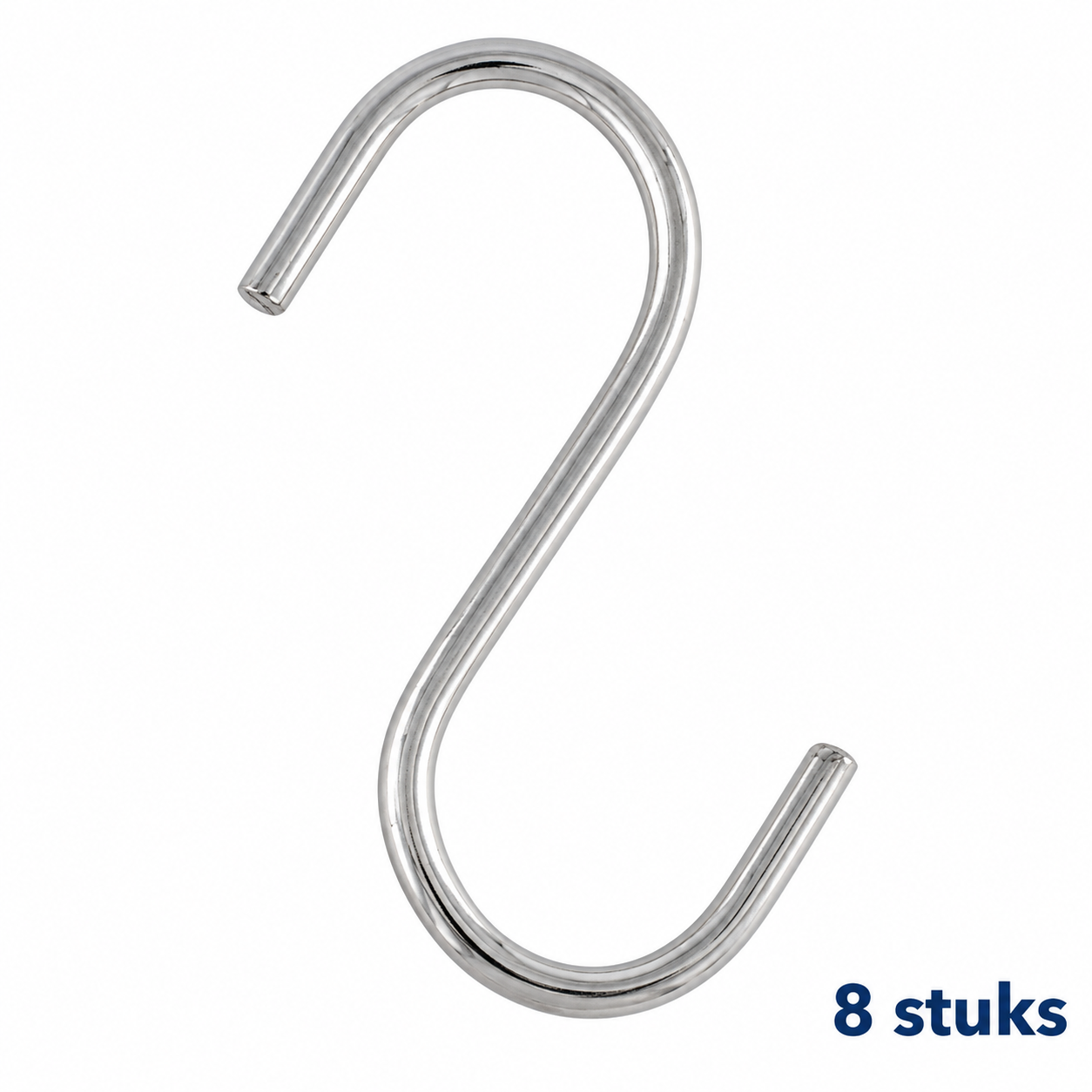 Eén zilverkleurige S-haak als voorbeeld, levering 8 stuks